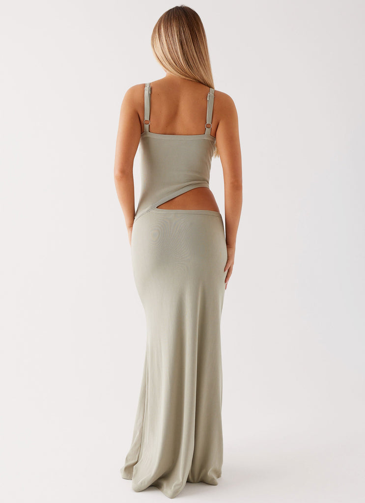 Womens Jocelyn Maxi Dress in the colour Sage in front of a light grey background