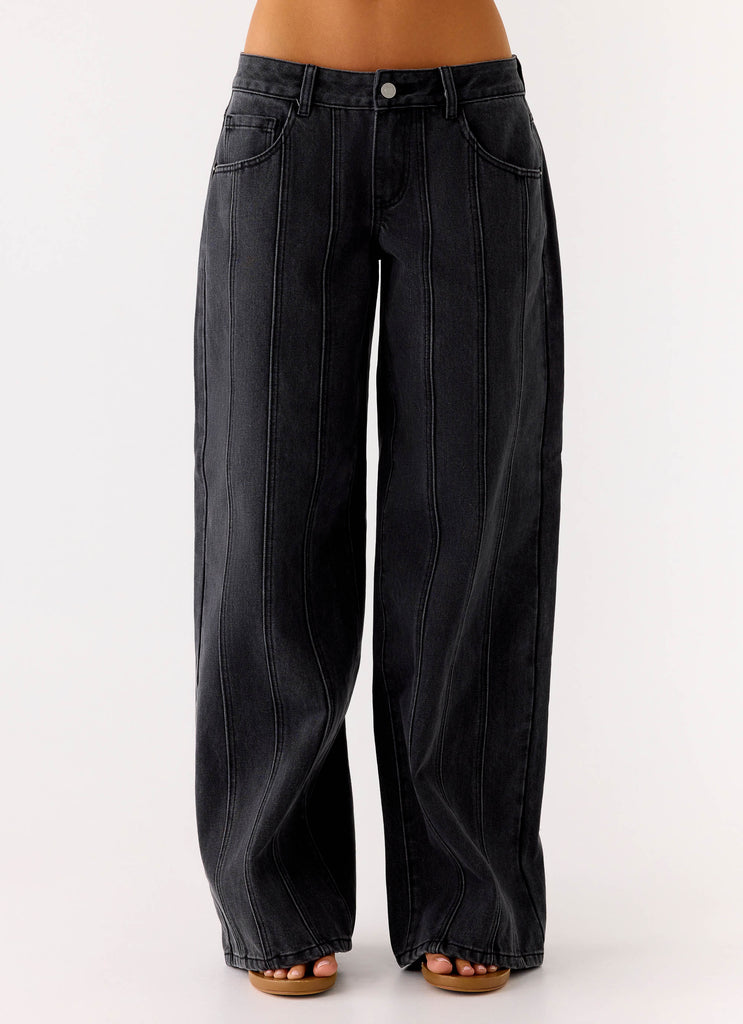 Johnny Low Rise Wide Leg Jeans - Grey Charcoal