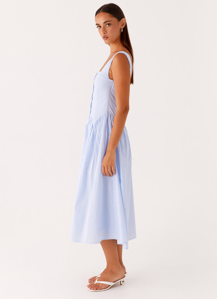 Kalina Midi Dress - Blue White Stripe