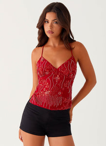 Kamilla Sequin Cami Top - Red