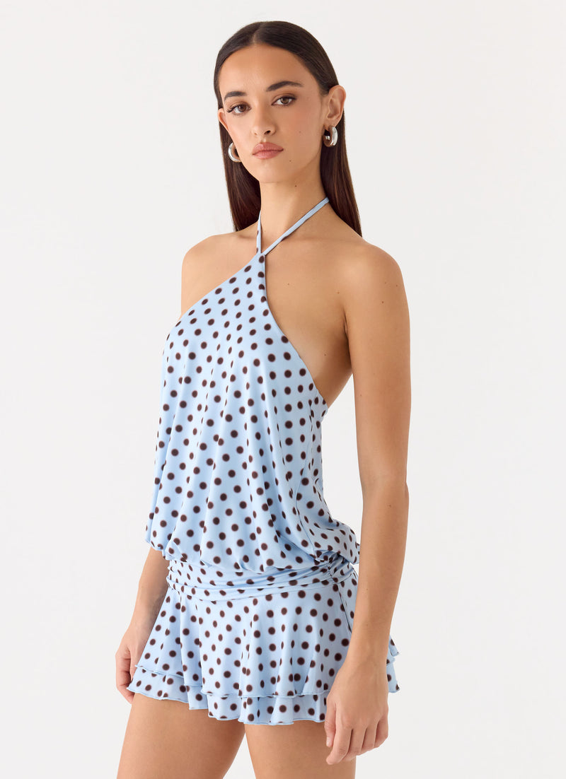 Keay Mini Dress - Blue Mocha Dot
