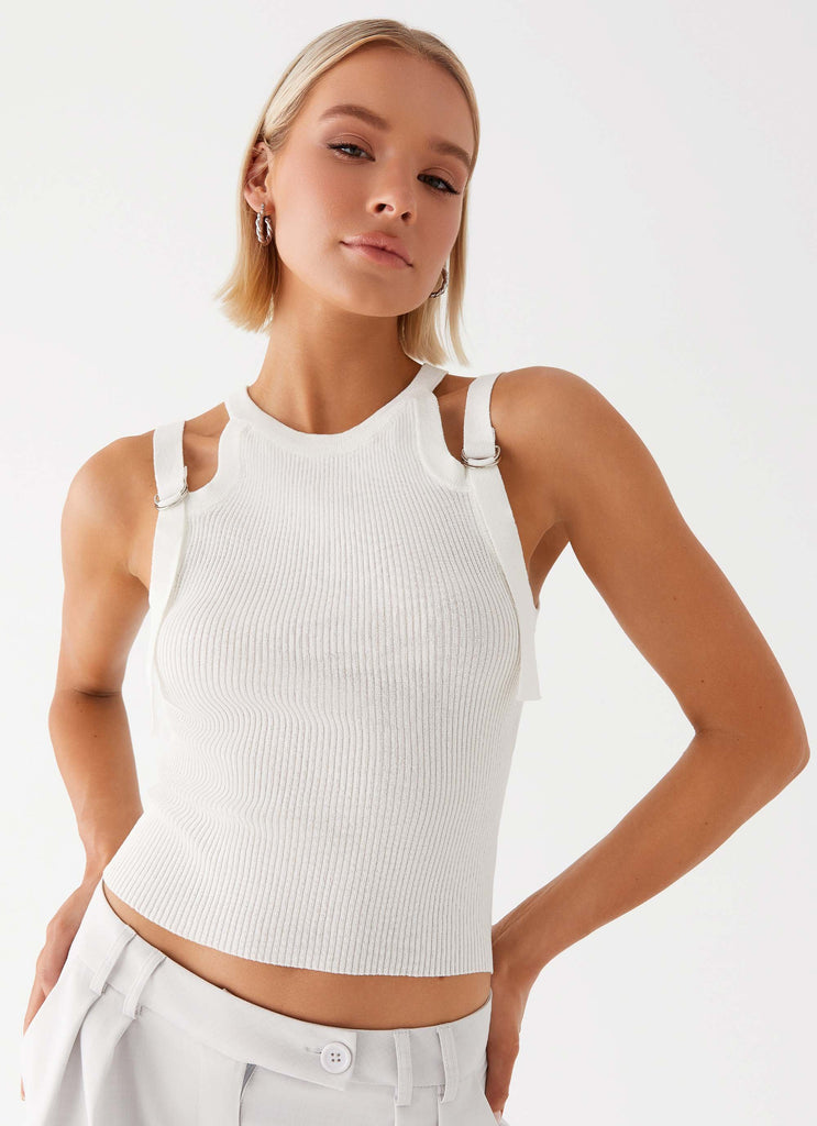 Womens Keeley Racer Top in the colour White in front of a light grey background