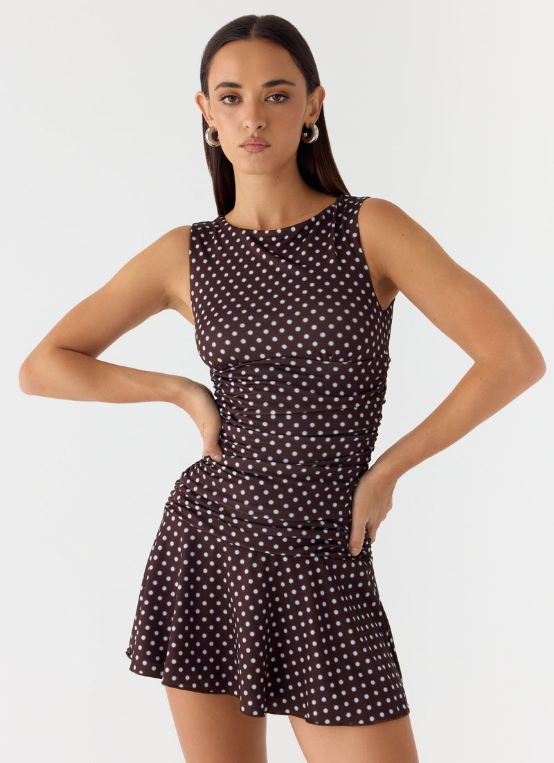 Kelda Mini Dress - Chocolate Blue Dot