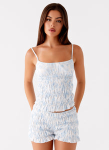 Kimi Ruched Top - Blue Floral