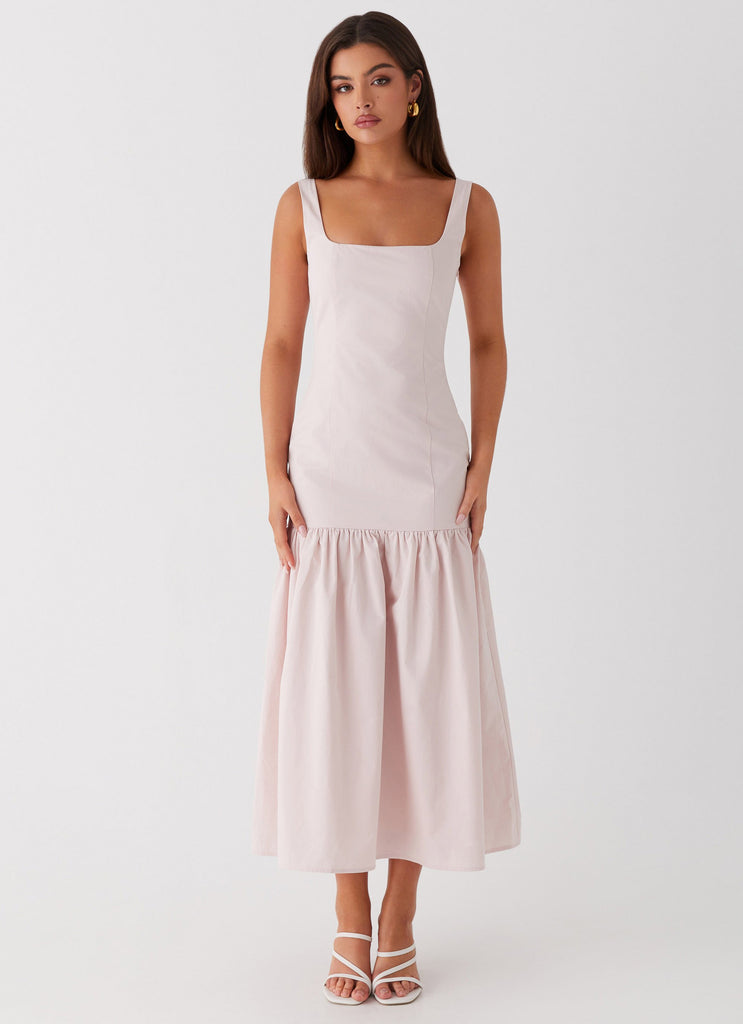 Womens Ladylike Midi Dress in the colour Pink in front of a light grey background