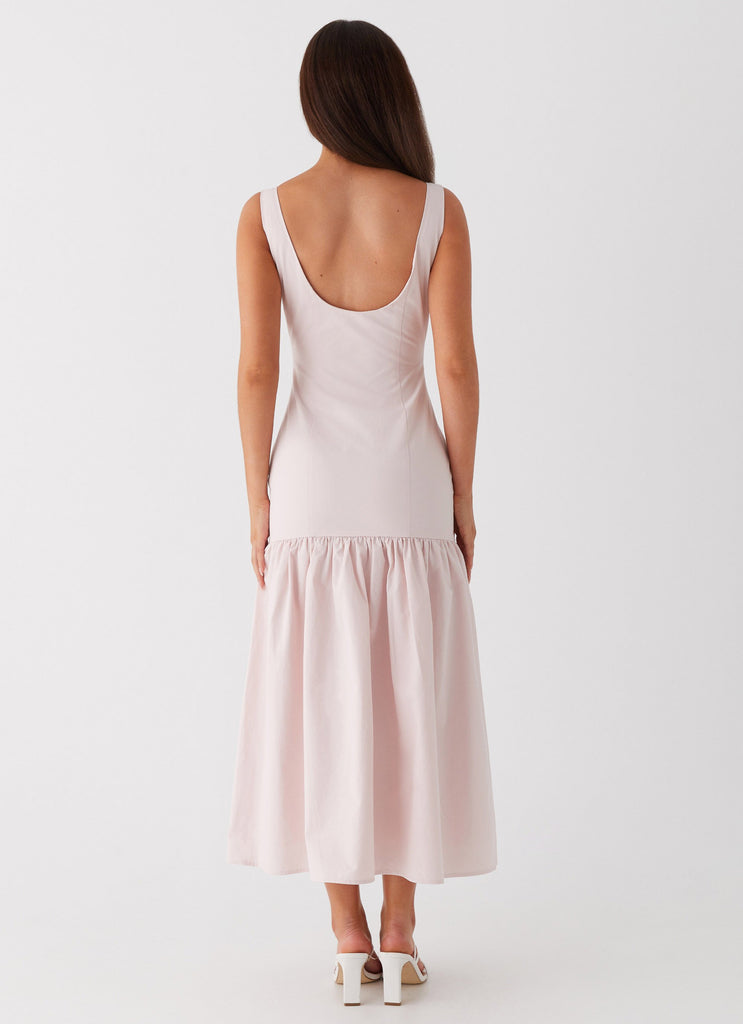 Womens Ladylike Midi Dress in the colour Pink in front of a light grey background