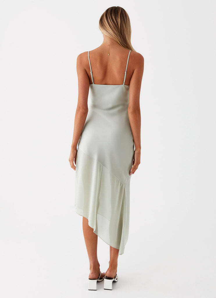 Womens Leia Midi Dress in the colour Sage in front of a light grey background