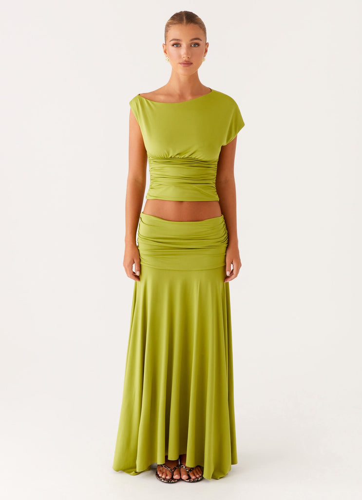 Liana Ruched Maxi Skirt - Green