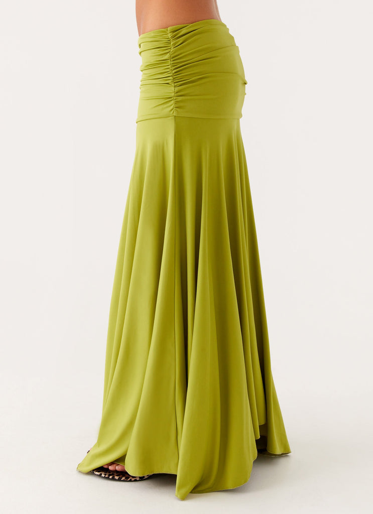 Liana Ruched Maxi Skirt - Green