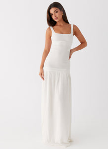 Womens Lyrical Maxi Dress in the colour Ivory in front of a light grey background