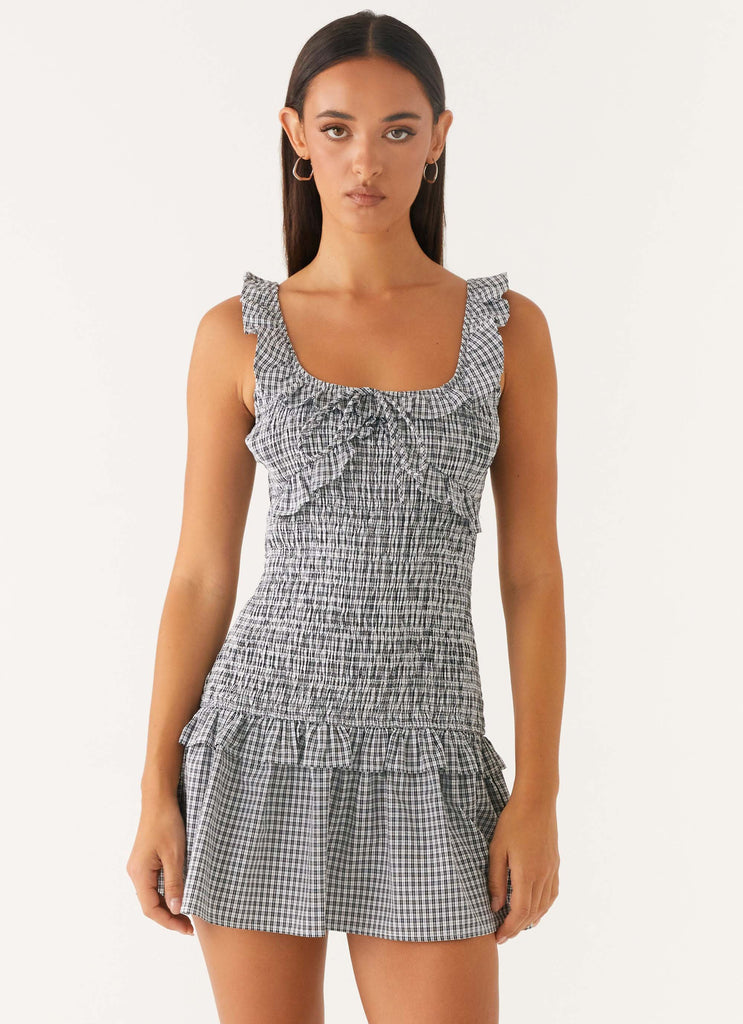 Mali Shirred Mini Dress - Checker