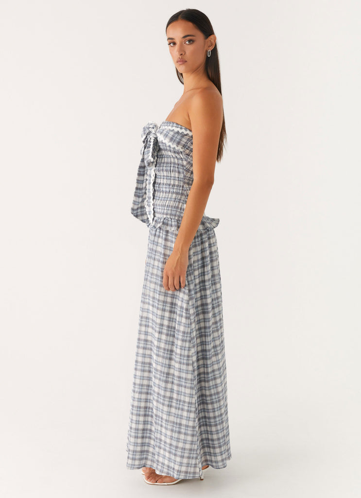 Malia Shirred Maxi Dress - Blue Grey Check