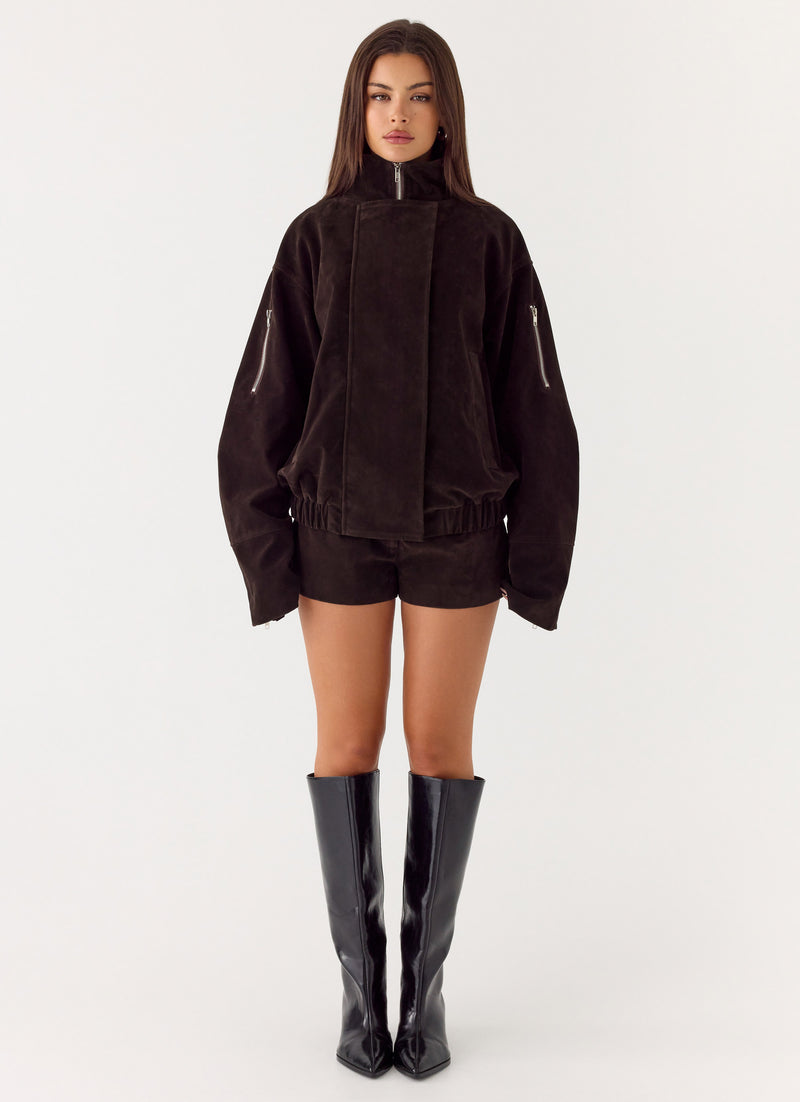 Marlow Faux Suede Jacket - Chocolate