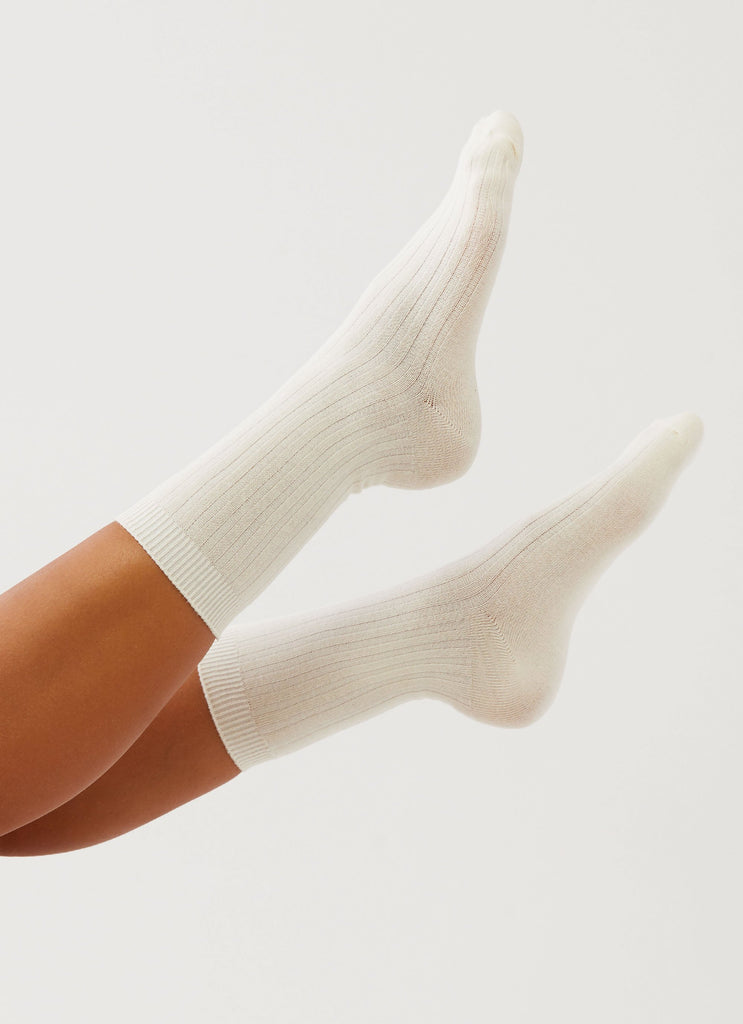 Marnie Socks - Ivory Ribbed