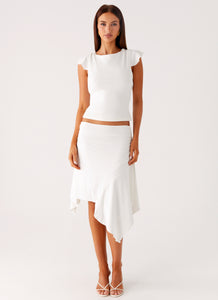 Maxina Asymmetrical Midi Skirt - White
