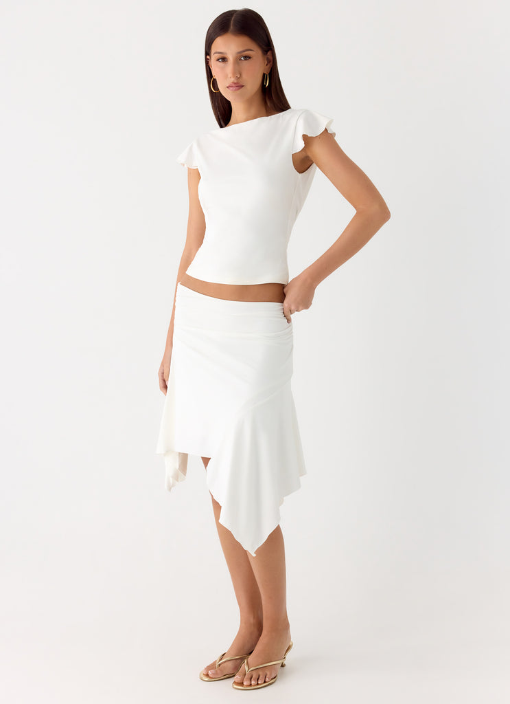 Maxina Asymmetrical Midi Skirt - White