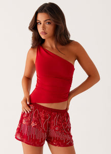 Mercer Sequin Mini Shorts - Red