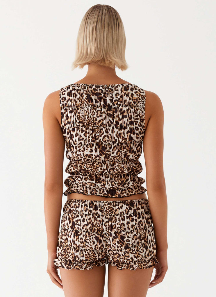 Womens Messina Ruched Tank Top in the colour Leopard in front of a light grey background