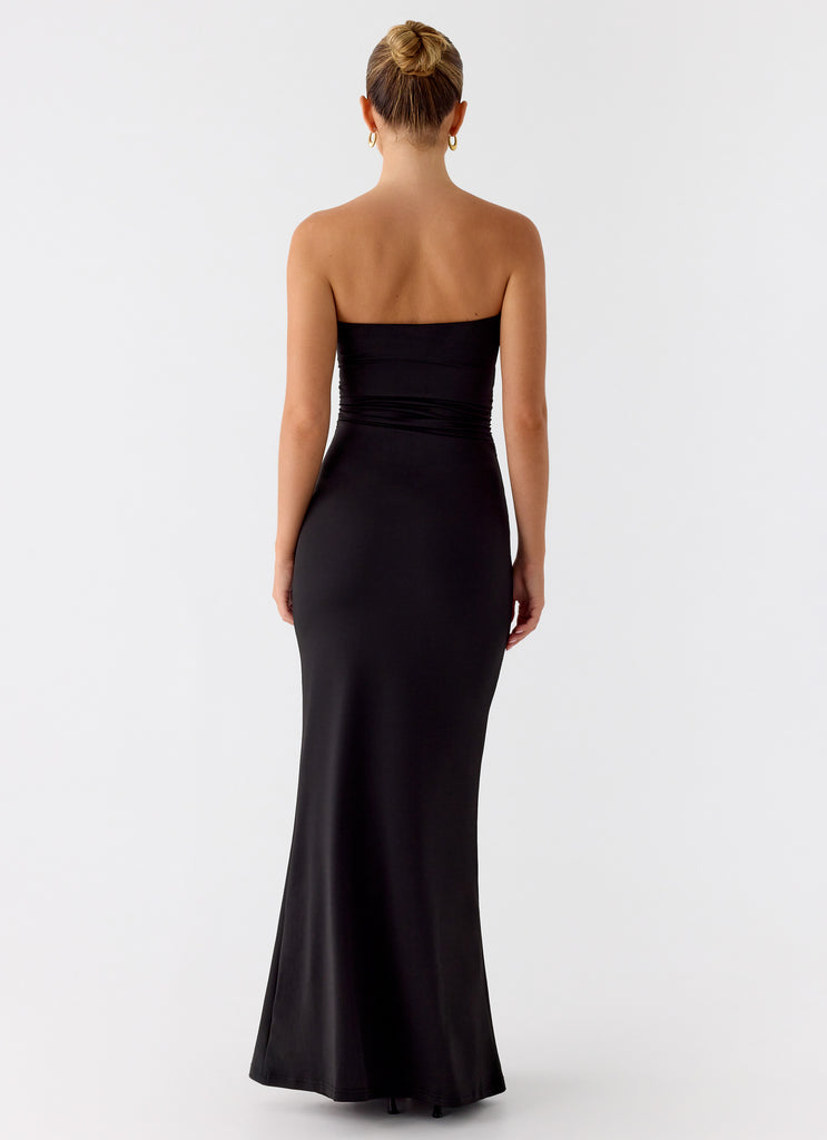 Metal Heart Strapless Maxi Dress - Black