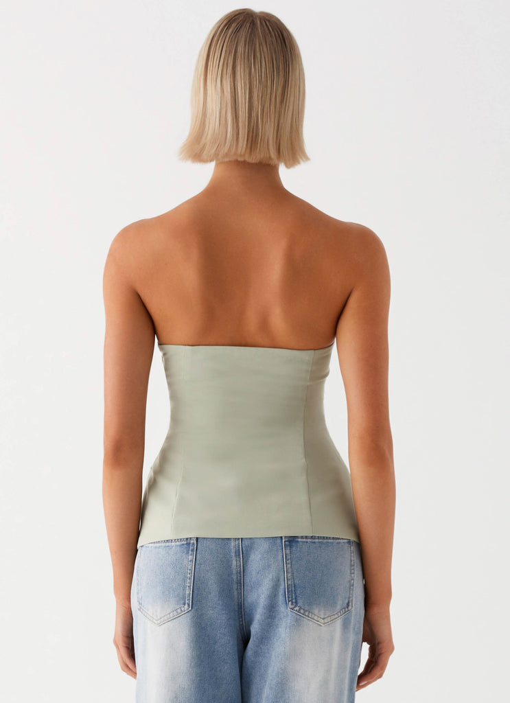 Womens Micha Strapless Top in the colour Khaki in front of a light grey background