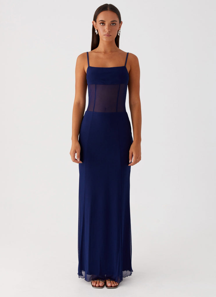 Womens Miranda Maxi Dress in the colour Navy in front of a light grey background