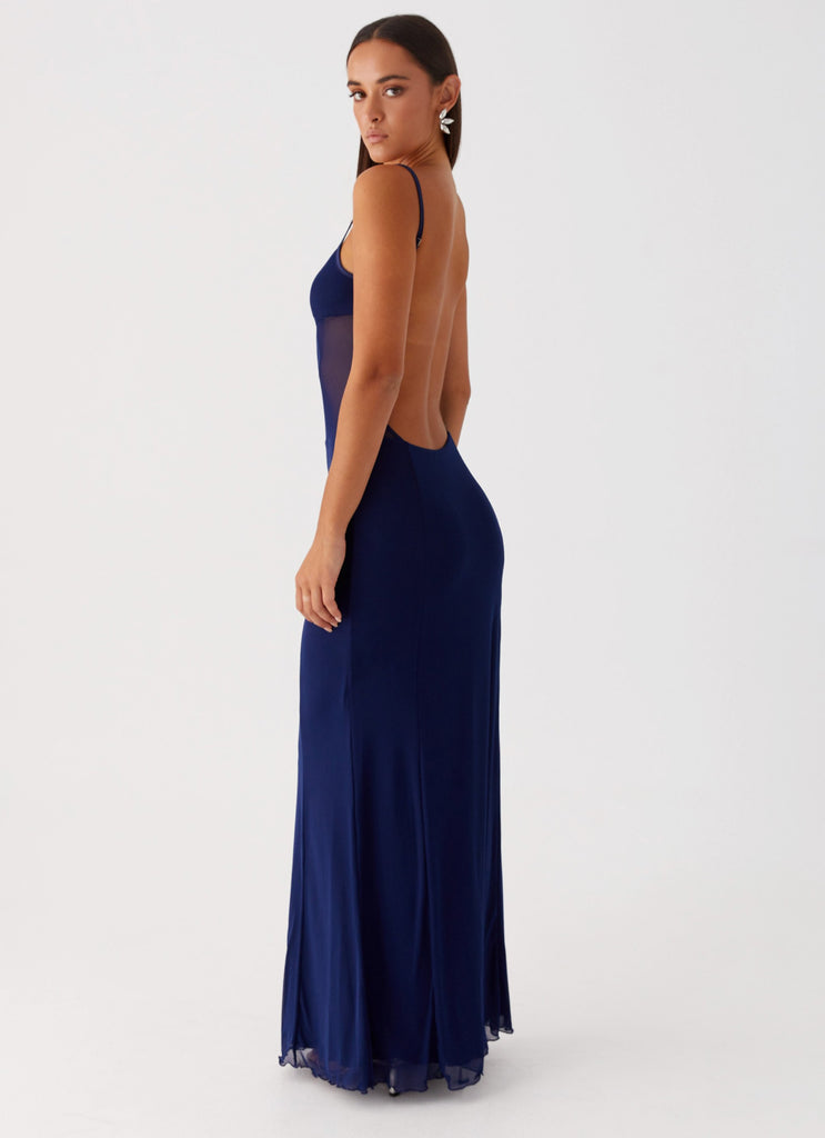 Womens Miranda Maxi Dress in the colour Navy in front of a light grey background