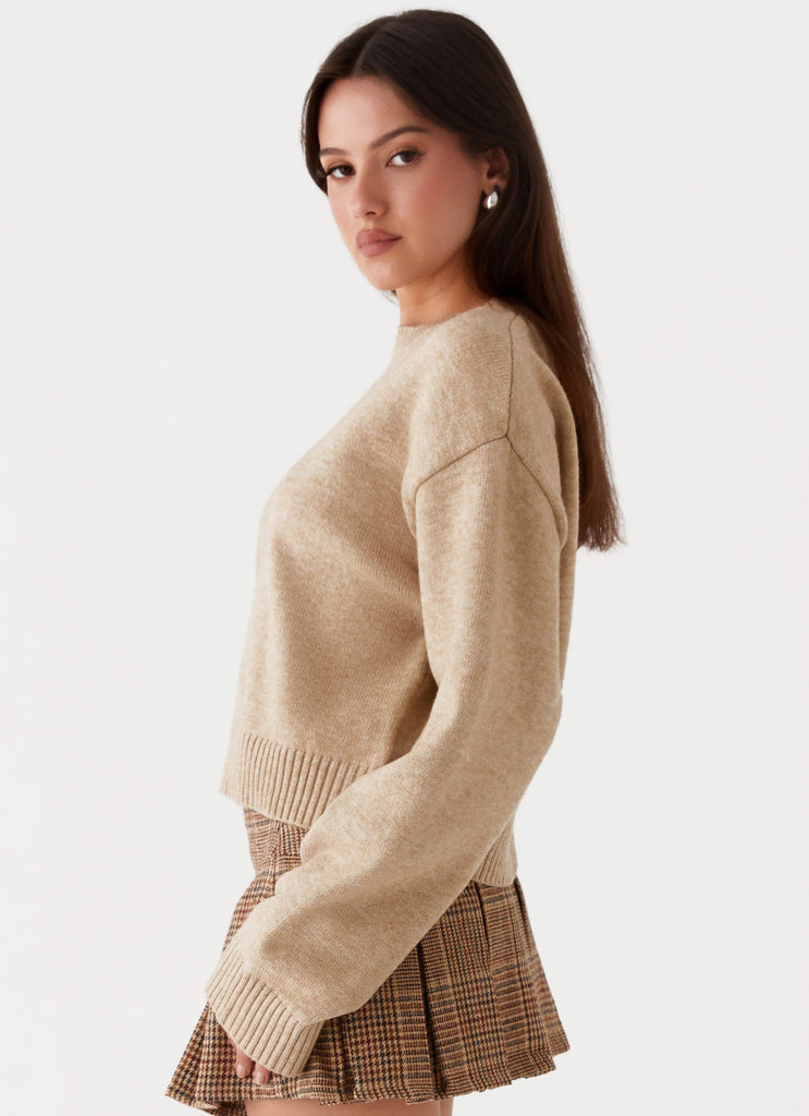 Womens Monika Oversized Jumper in the colour Beige in front of a light grey background