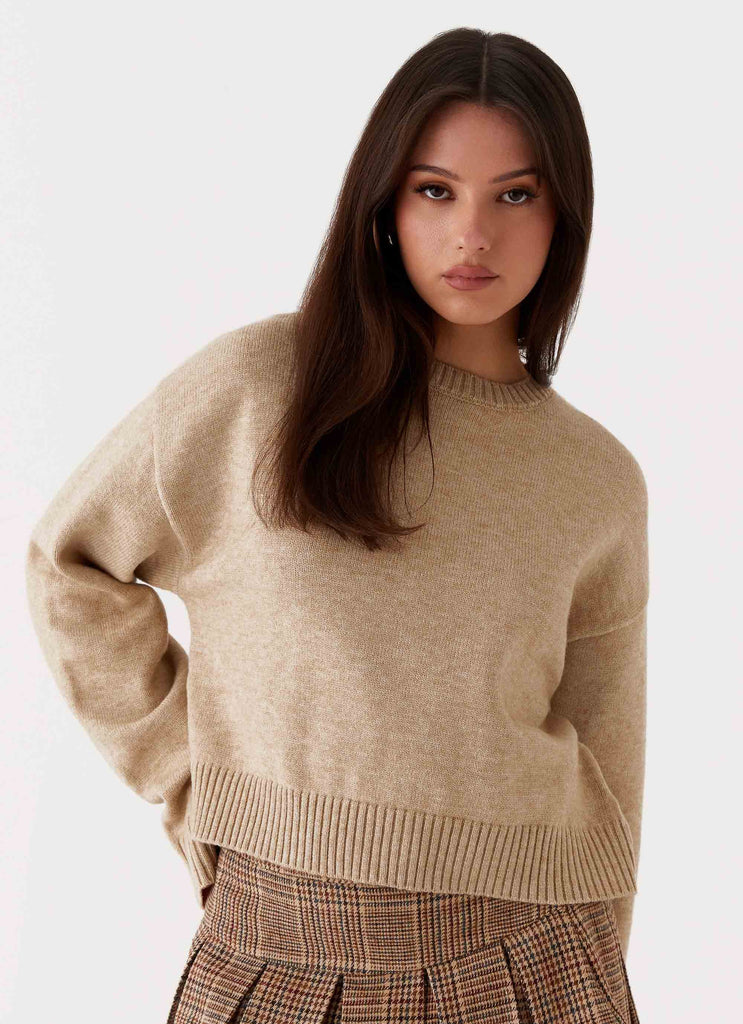 Womens Monika Oversized Jumper in the colour Beige in front of a light grey background