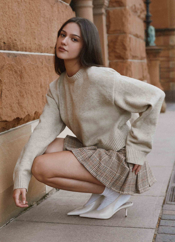 Womens Monika Oversized Jumper in the colour Beige in front of a light grey background