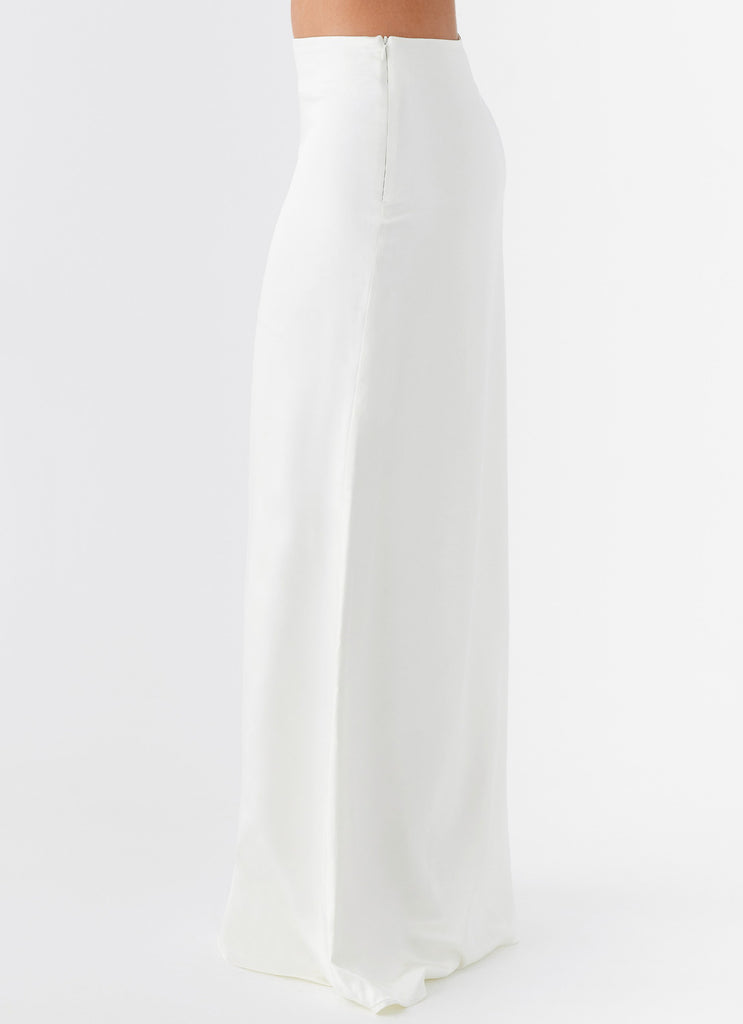 Womens Morgan Low Rise Maxi Skirt in the colour Ivory in front of a light grey background