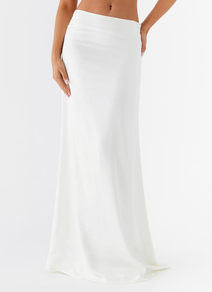 Womens Morgan Low Rise Maxi Skirt in the colour Ivory in front of a light grey background