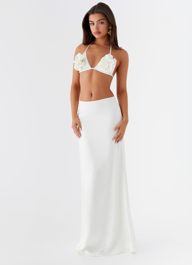 Womens Morgan Low Rise Maxi Skirt in the colour Ivory in front of a light grey background