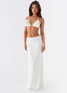 Womens Morgan Low Rise Maxi Skirt in the colour Ivory in front of a light grey background