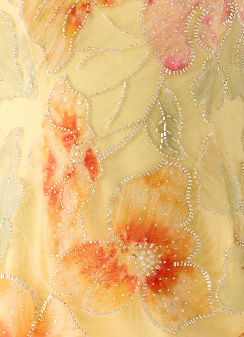 Morning Light Beaded Maxi Dress - Yellow Floral Beaded