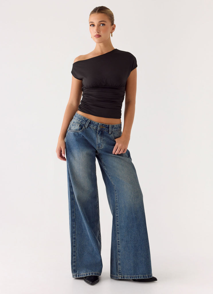 Neo Low Rise Wide Leg Jeans - Vintage Blue Bleach Wash