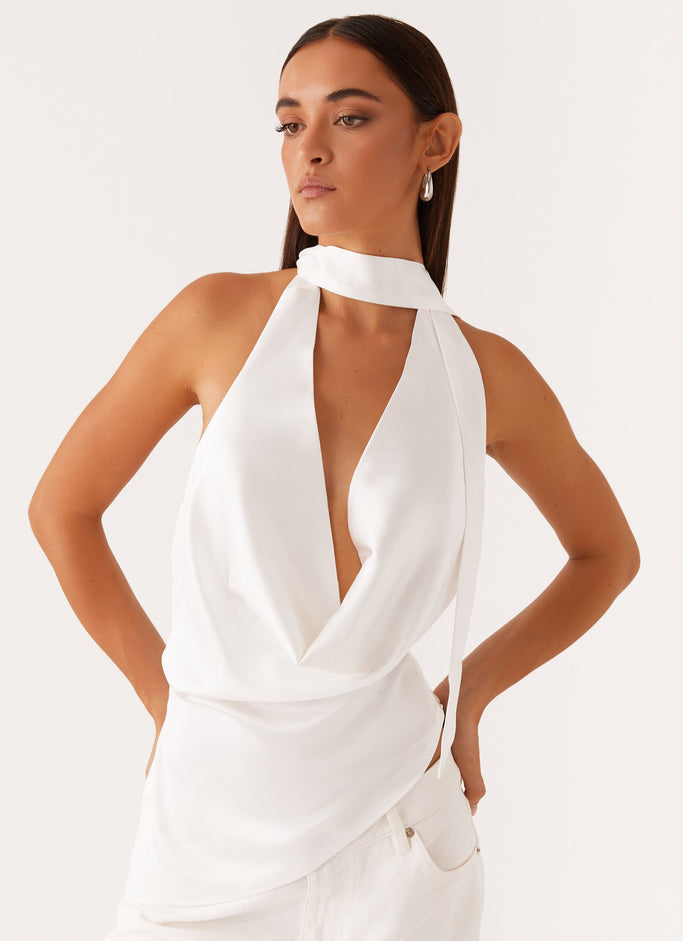 Nina Halterneck Scarf Top - White