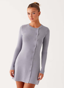 Not One Time Long Sleeve Knit Mini Dress - Grey