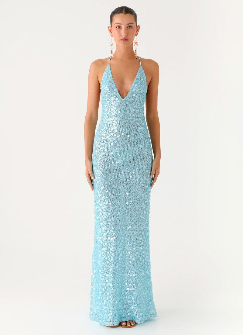 Ocean Views Sequin Maxi Dress - Blue