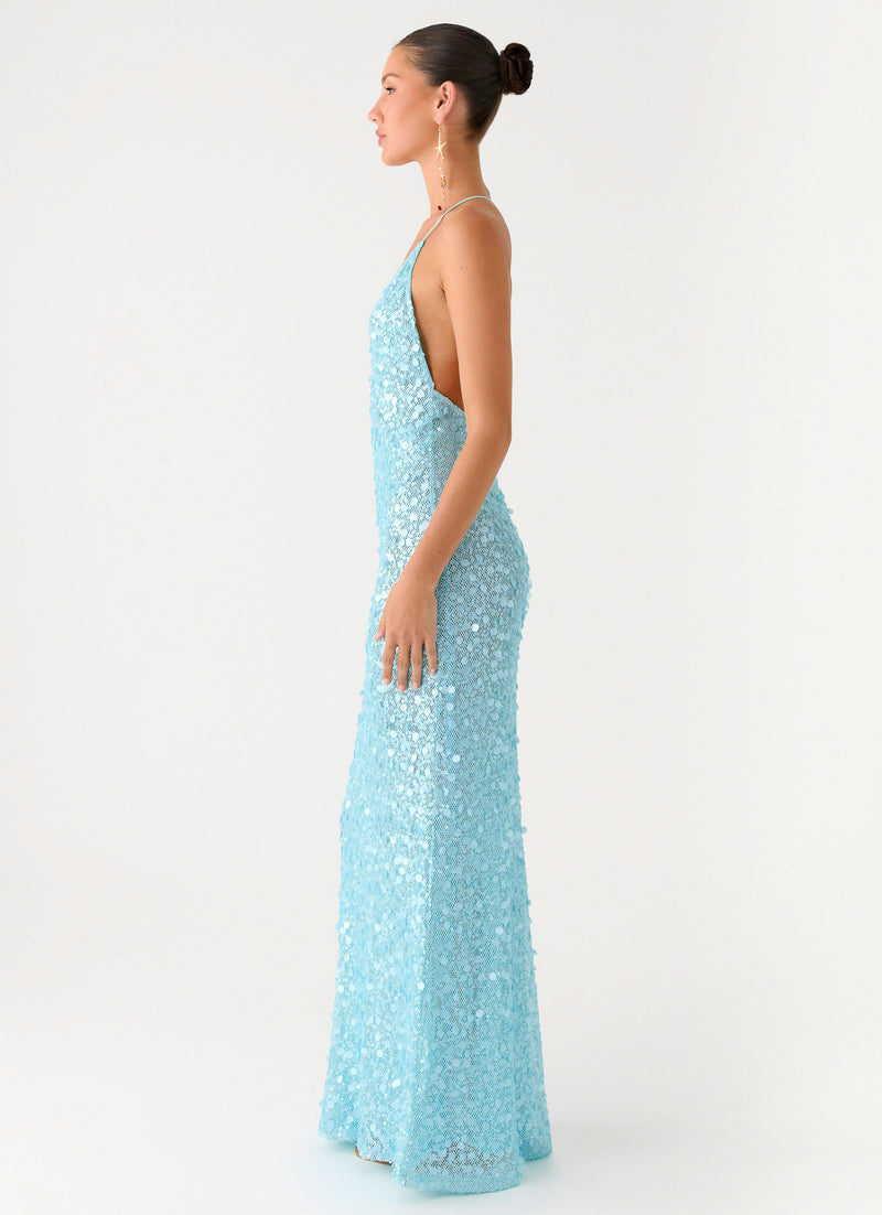 Ocean Views Sequin Maxi Dress - Blue