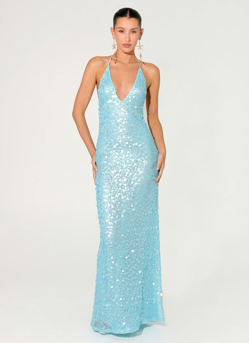 Ocean Views Sequin Maxi Dress - Blue