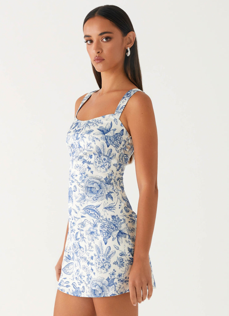 Odette Satin Mini Dress - Blue Paisley