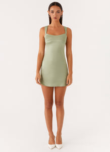 Odette Satin Mini Dress - Sage