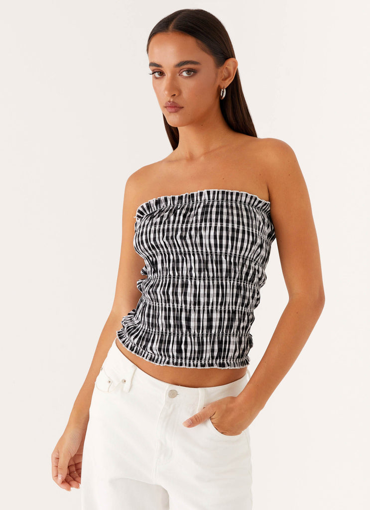 Orion Strapless Ruched Top - Black/White Gingham