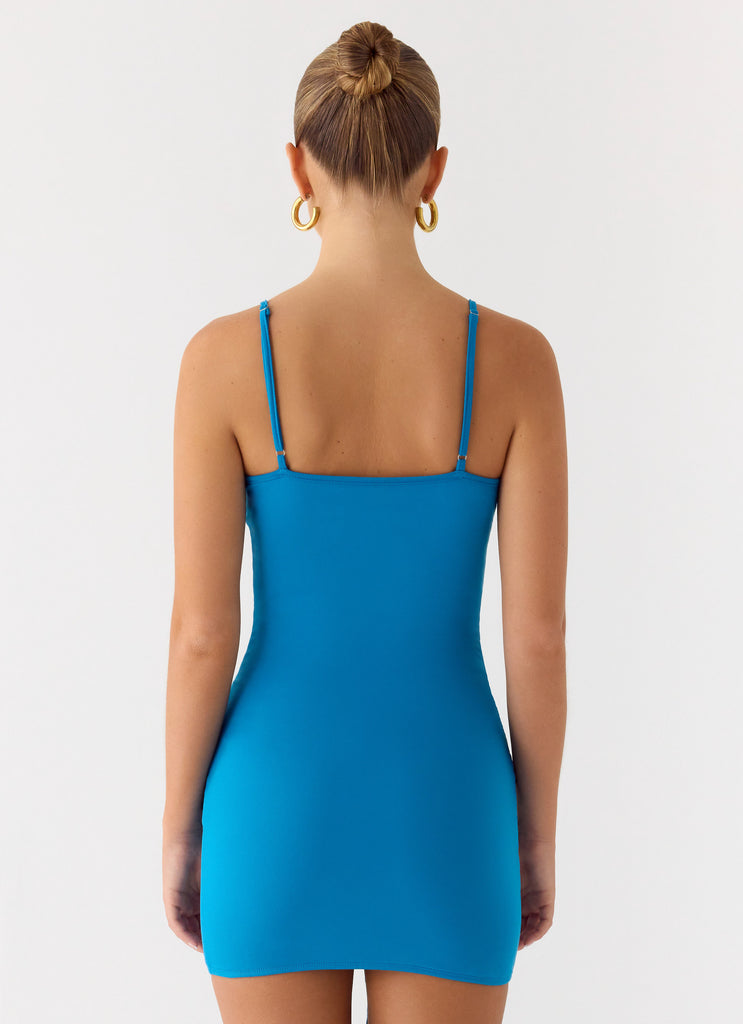 Paeonia Shell Mini Dress - Aqua Blue