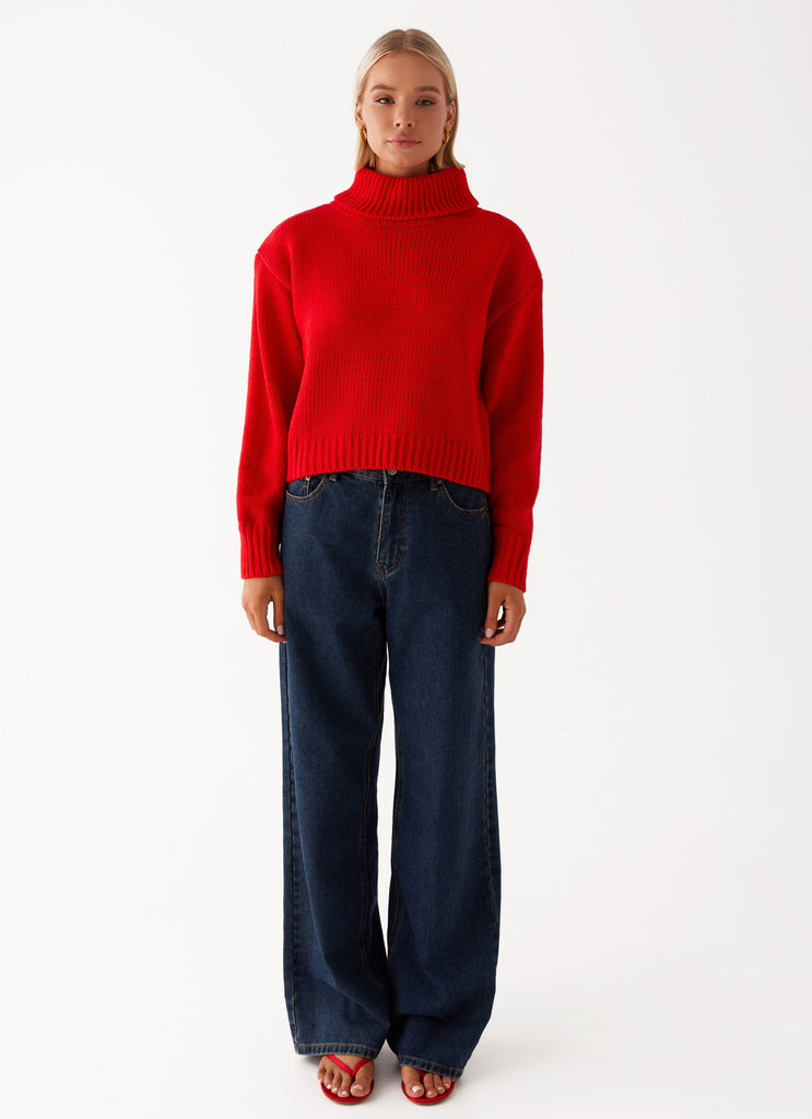 Paint The Town Red Oversized Knit Jumper - Red