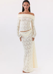 Womens Zephyra Lace Maxi Skirt in the colour Natural in front of a light grey background