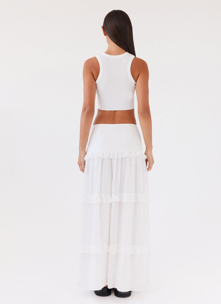 Womens Esmeralda Maxi Skirt in the colour White in front of a light grey background