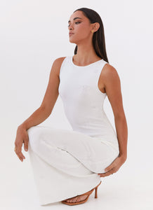 Womens Holly Knit Maxi Dress in the colour White in front of a light grey background