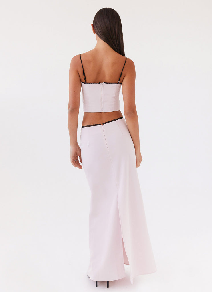 Womens Rushing Back Maxi Skirt in the colour Mauve in front of a light grey background