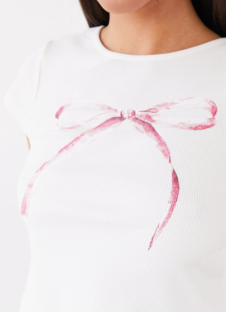 Womens Rosalind Baby Tee in the colour White in front of a light grey background